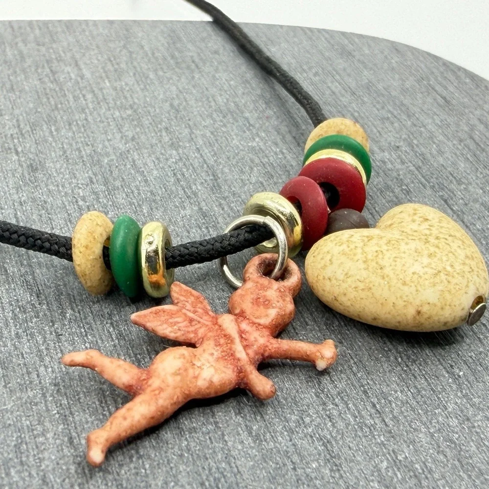 Y2K Romantic Cupid Heart Necklace Bohemian Cord Statement Jewelry Gift Unique